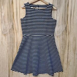 Talbots Navy Blue and White Stripe Sleeveless Dress Size Medium